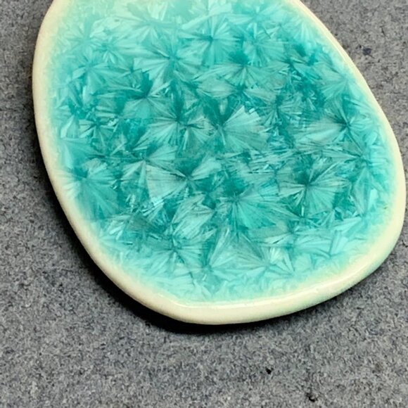 Frozen Blue Crystal Pendant 2.25 In White Ceramic Oval Silver Loop Hanger Elsa - Picture 2 of 4